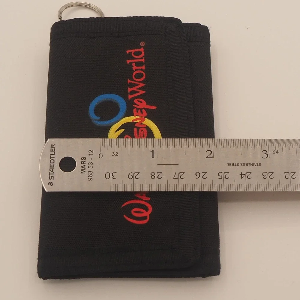 Vintage Walt Disney World Trifold Wallet Hook & Loop Closure Keyring Black